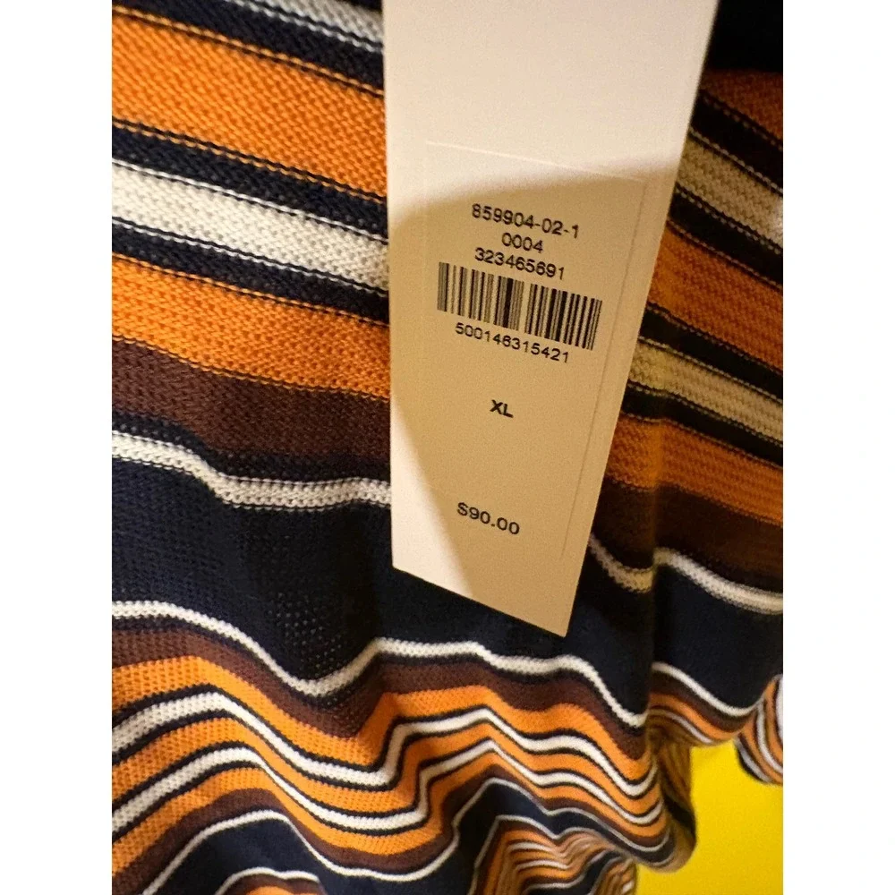 Banana Republic Cotton Sweater Polo Shirt XL Orange Navy Blue Striped Retro Knit